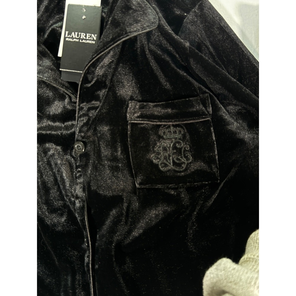 Lauren Ralph Lauren Pajama Set Women's Medium Black Velour 2 Piece Sleepwear - Picture 6 of 16